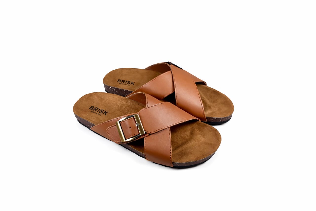 BRK-SLP-126  Men's Cross-Buckle Comfort Slippers